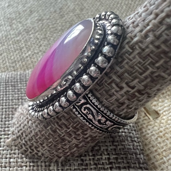 New Pink Botswana Agate Silver Overlay Ring Size 8.5 - 8.75 - Picture 3 of 4